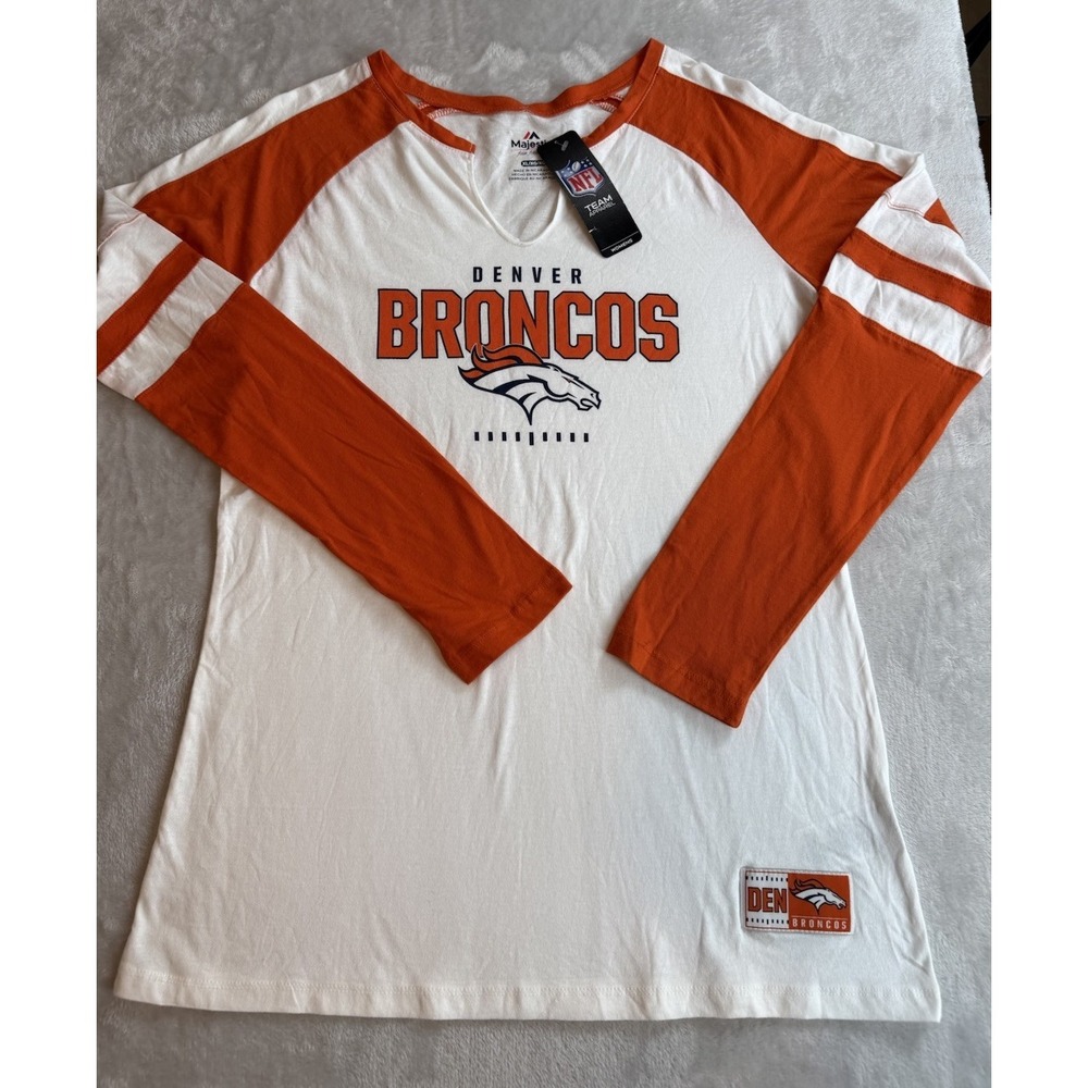 Majestic Fan Fashion Womens Denver Broncos Raglan Style Long Sleeve Shirt Sz XL